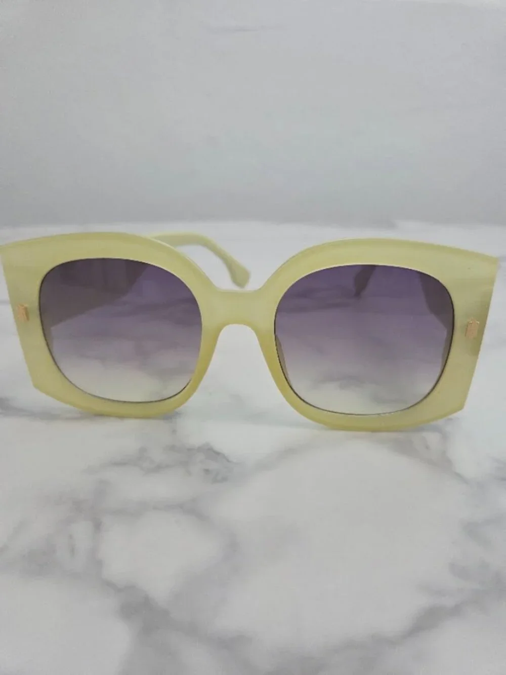 Oversized Square Sunglasses Pastel Lime Green Yellow Frame Gradient Lens - Picture 7 of 13